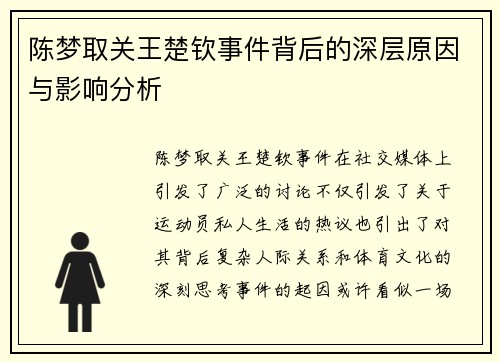 陈梦取关王楚钦事件背后的深层原因与影响分析