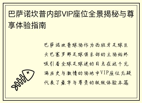 巴萨诺坎普内部VIP座位全景揭秘与尊享体验指南